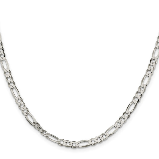 High-Quality 4.5mm Flat Figaro Chain in Sterling Silver | Stylish Value Jewelry
