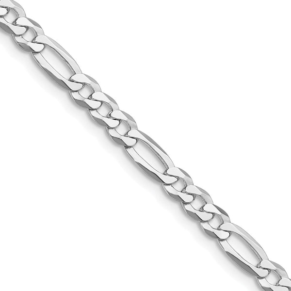 Rhodium-Plated Sterling Silver 4.5mm Flat Figaro Chain - Lightweight