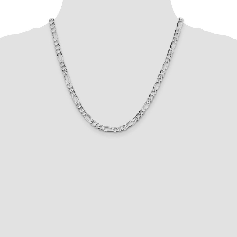 Buy Stylish 5.5mm Rhodium-Plated Sterling Silver Flat Figaro Chain - Lightweight