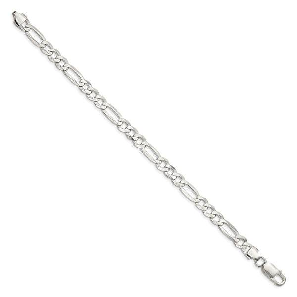 7.0mm Flat Figaro Chain in Sterling Silver - Lightweight