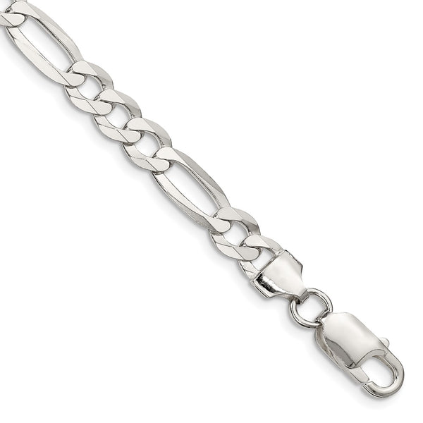 7.0mm Flat Figaro Chain in Sterling Silver - Lightweight
