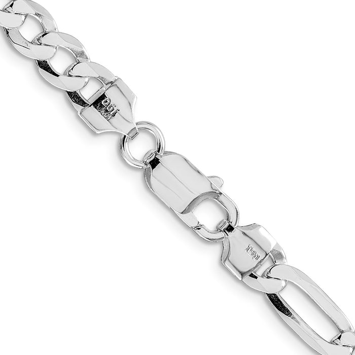 Buy Stylish 7.0mm Rhodium-Plated Sterling Silver Flat Figaro Chain - Affordable Luxury-3