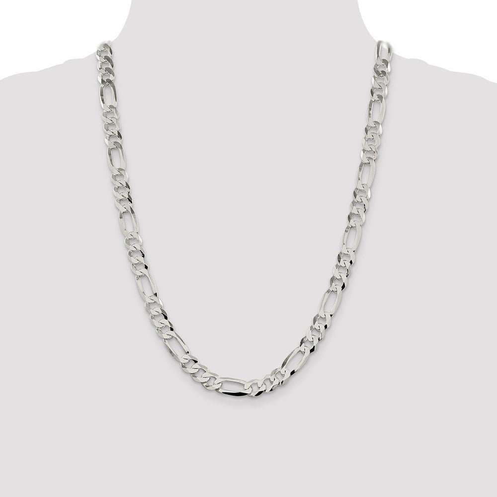 High-Quality 8.5mm Flat Figaro Chain in Sterling Silver - Stylish Value!