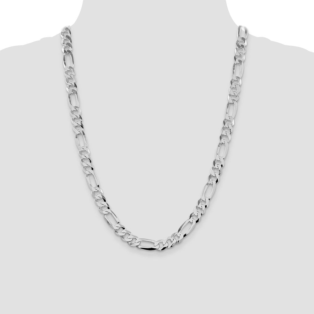 Buy Stylish 8.5mm Rhodium-Plated Sterling Silver Flat Figaro Chain