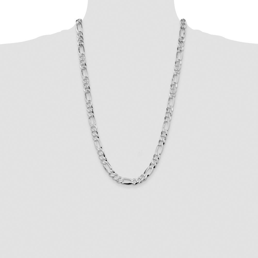 Buy Stylish Rhodium-Plated Sterling Silver 8.5mm Flat Figaro Chain - Affordable Luxury