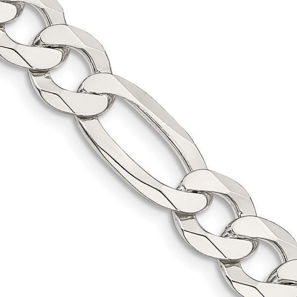 8.5mm Lightweight Flat Figaro Chain in Sterling Silver