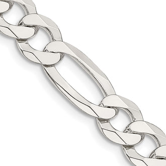 Exclusive 8.5mm Lightweight Flat Figaro Chain in Sterling Silver - Stylish Value