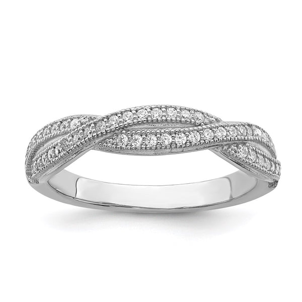 Criss Cross Micro Pave CZ Ring - 48 Stones Rhodium-Plated Silver