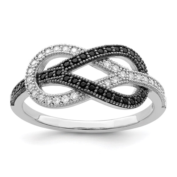 Brilliant Embers Sterling Silver Ring - 59 Black White CZ Stones