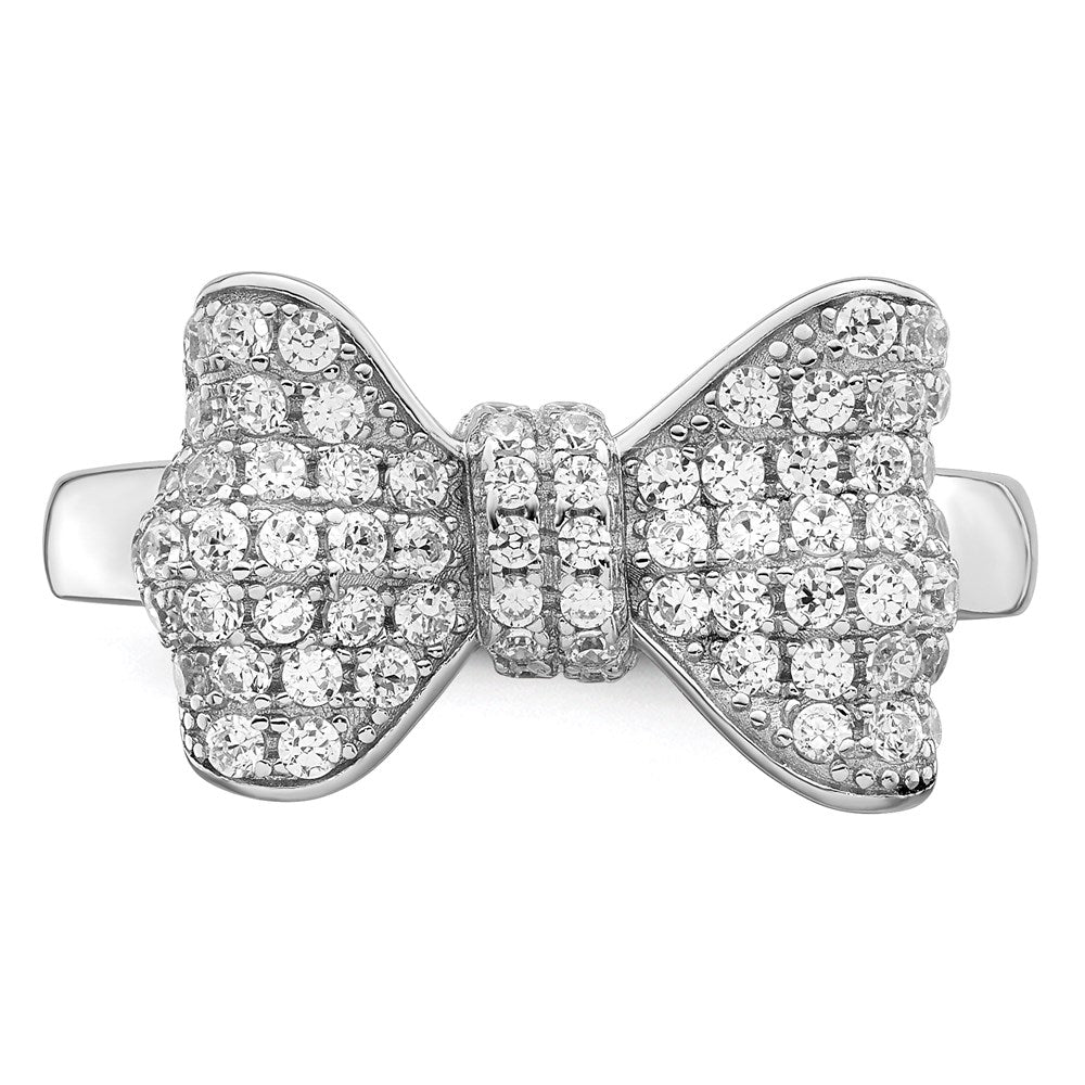 Buy Stylish Rhodium-Plated Sterling Silver Bow Ring with 71 CZ Stones, 14K Gold