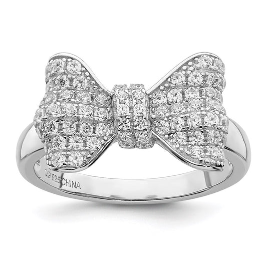 Buy Stylish Rhodium-Plated Sterling Silver Bow Ring with 71 CZ Stones, 14K Gold