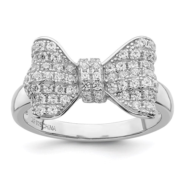 Rhodium-Plated Sterling Silver Bow Ring - 71 CZ Stones