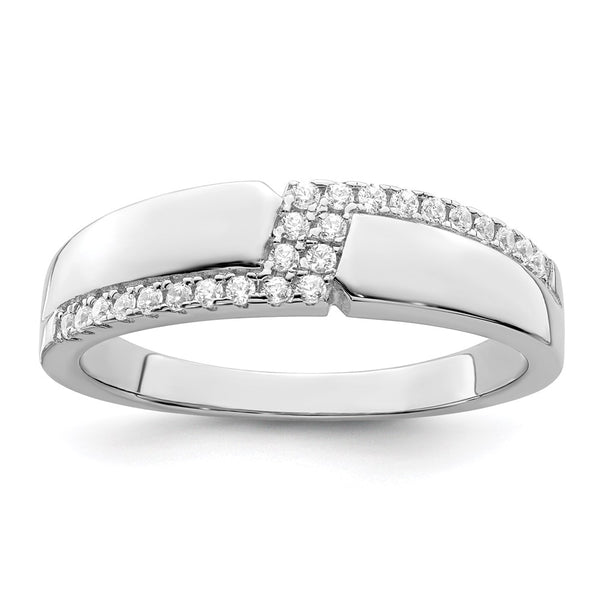 Men's Ring in Sterling Silver, Rhodium Plated, 24 CZ Stones