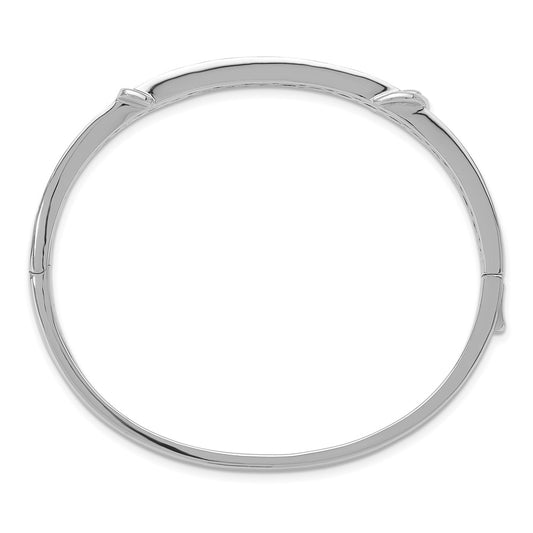 Exclusive 202-Stone Micro Pave CZ Buckle Bangle - Stylish Rhodium-Plated Silver