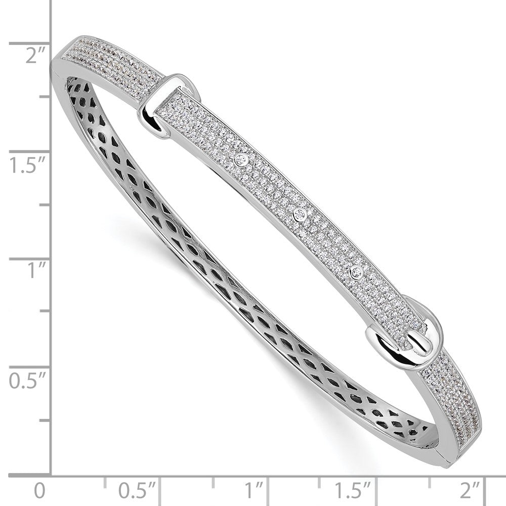 Exclusive 202-Stone Micro Pave CZ Buckle Bangle - Stylish Rhodium-Plated Silver