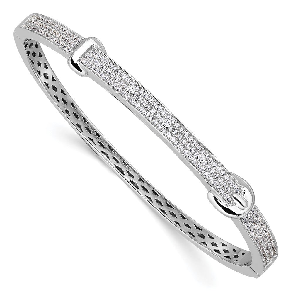 Exclusive 202-Stone Micro Pave CZ Buckle Bangle - Stylish Rhodium-Plated Silver