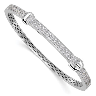 Exclusive 202-Stone Micro Pave CZ Buckle Bangle - Stylish Rhodium-Plated Silver