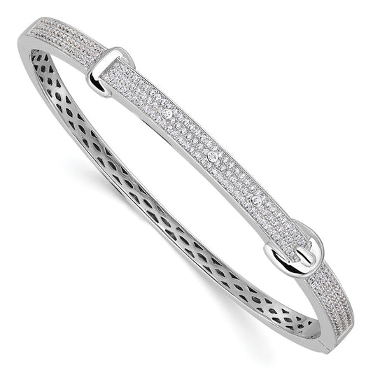 Exclusive 202-Stone Micro Pave CZ Buckle Bangle - Stylish Rhodium-Plated Silver