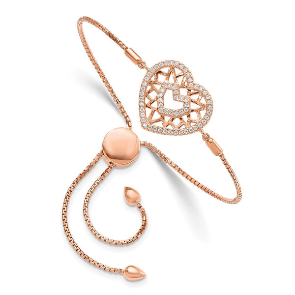 Adjustable Sterling Silver Rose Gold-Plated Bracelet - 60 CZ Stones