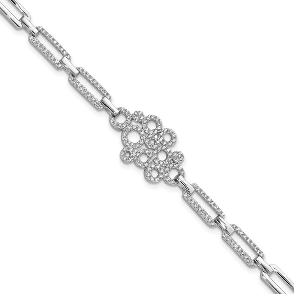 7-Inch Sterling Silver Micro Pave CZ Bracelet - 164 Stones, Rhodium-Plated