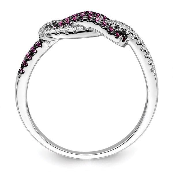 Love Knot Ring: Sterling Silver, Rhodium-Plated, 64 CZ Stones