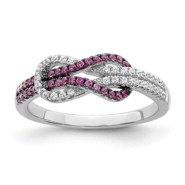 Love Knot Ring: Sterling Silver, Rhodium-Plated, 64 CZ Stones