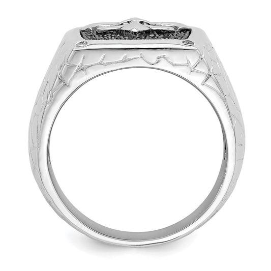 Exclusive Men's Ring - Rhodium-Plated Sterling Silver Fleur De Lis Design, 62 CZs