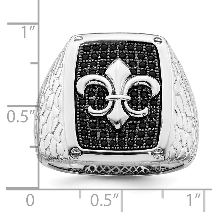 High-Quality Men's Ring - Sterling Silver Fleur De Lis, 62 Black CZ, Stylish Design-4