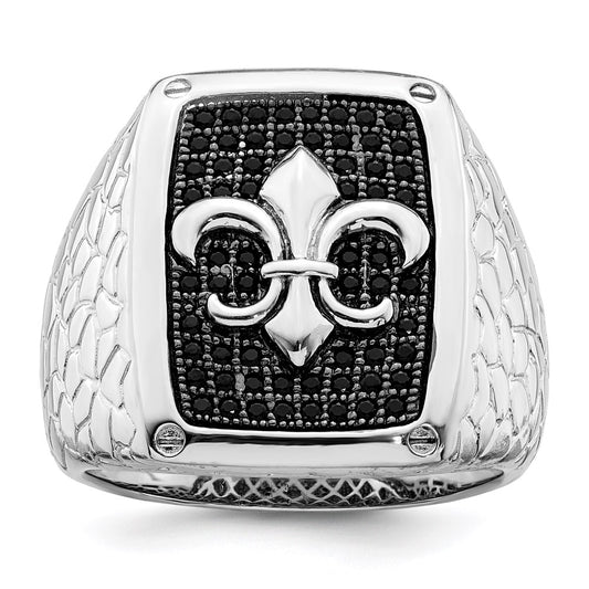 Exclusive Men's Ring - Rhodium-Plated Sterling Silver Fleur De Lis Design, 62 CZs