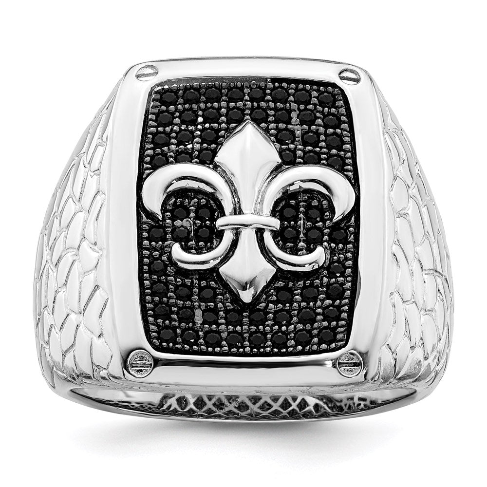 Shop Exclusive Sterling Silver Men's Ring - Fleur De Lis, 62 CZ Stones, Stylish Design