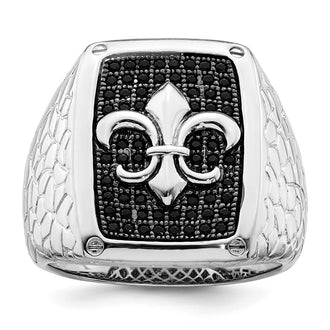 Shop Exclusive Sterling Silver Men's Ring - Fleur De Lis, 62 CZ Stones, Stylish Design