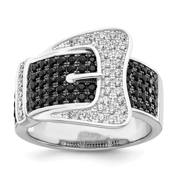Brilliant Embers Micro Pave Buckle Ring - 109 CZ Stones, Rhodium-Plated