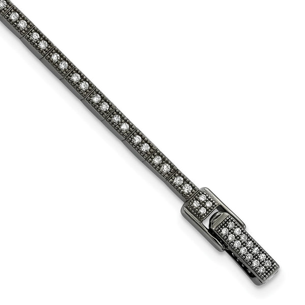 Sterling Silver Polished Bracelet, 7.5", Black Rhodium CZ