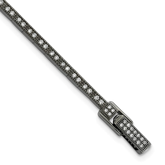 Exclusive Sterling Silver Polished Bracelet, 7.5", Black Rhodium & CZ - Stylish Value!