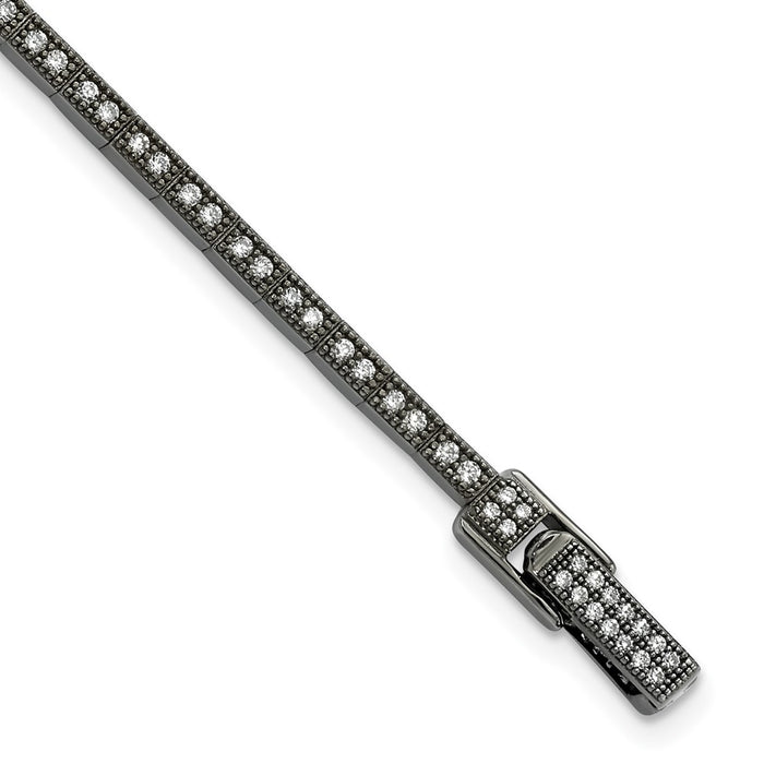 Exclusive Sterling Silver Polished Bracelet, 7.5", Black Rhodium & CZ - Stylish Value!-1