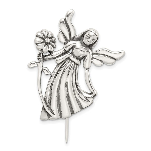 Sterling Silver Antique Angel Flower Brooch