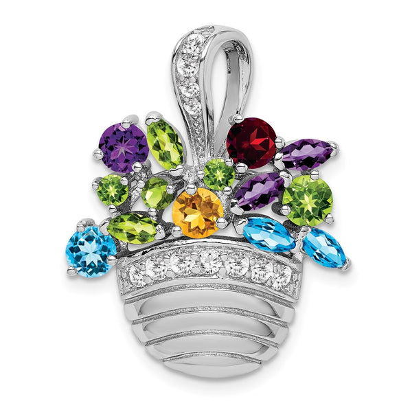 Sterling Silver Rhodium-Plated CZ Pendant & Brooch
