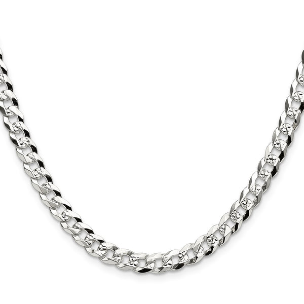 5.9mm Sterling Silver Flat Diamond Cut Pave Curb Chain