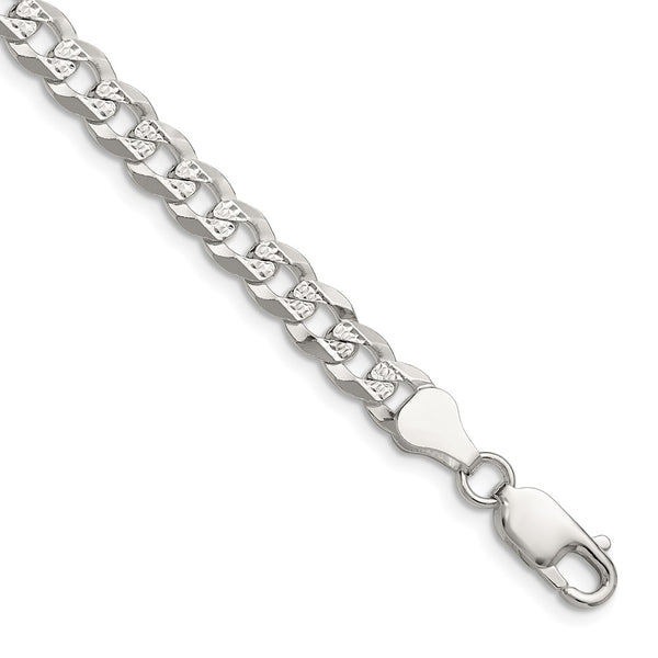5.9mm Sterling Silver Diamond-Cut Pave Curb Chain