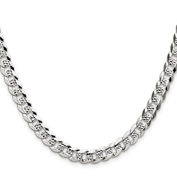 6.75mm Sterling Silver Diamond-Cut Pave Curb Chain