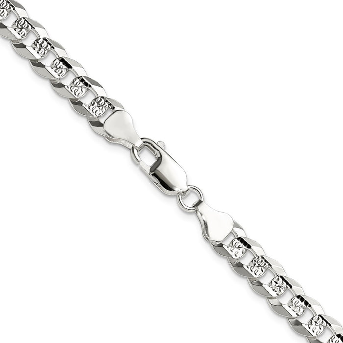 Buy Stylish Sterling Silver 6.75mm Flat Diamond-Cut Pave Curb Chain - Value!-3