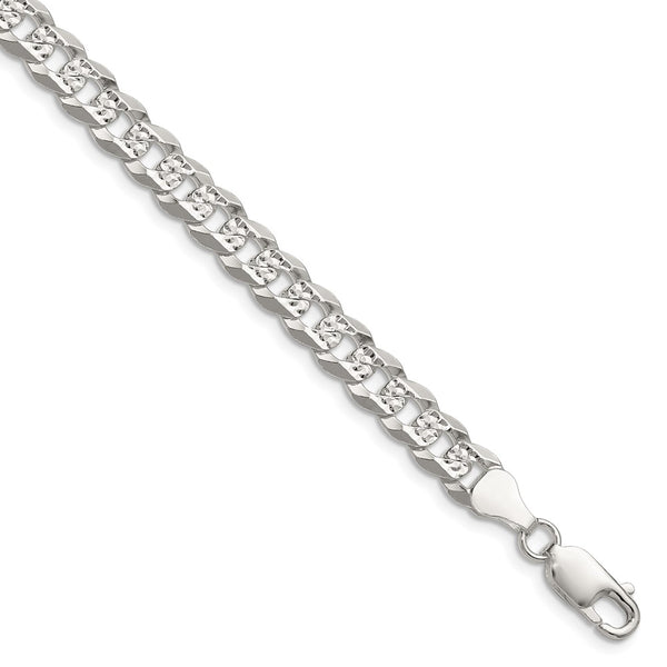 Sterling Silver 6.75mm Pave Curb Chain