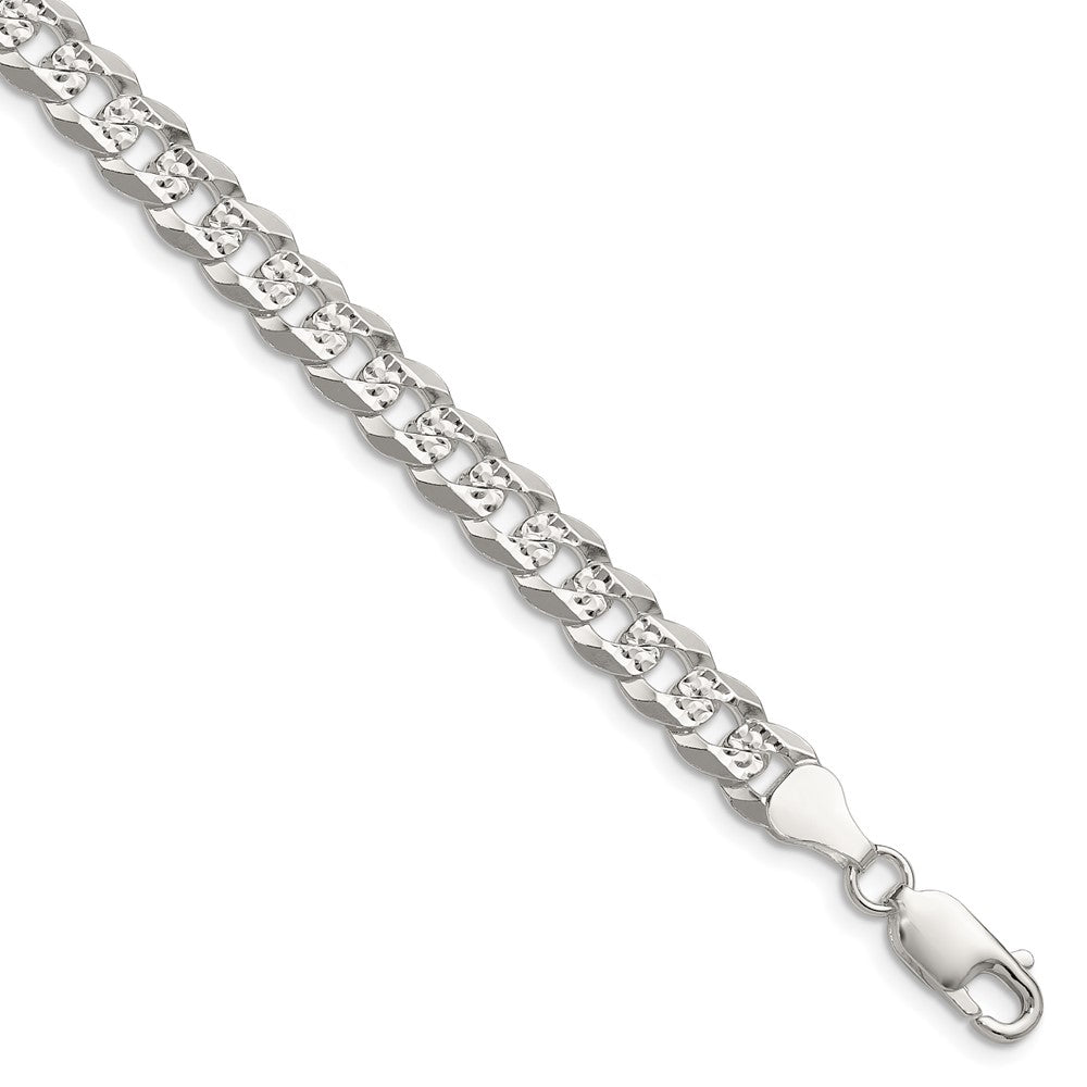 Buy Stylish Sterling Silver 6.75mm Flat Diamond-Cut Pave Curb Chain