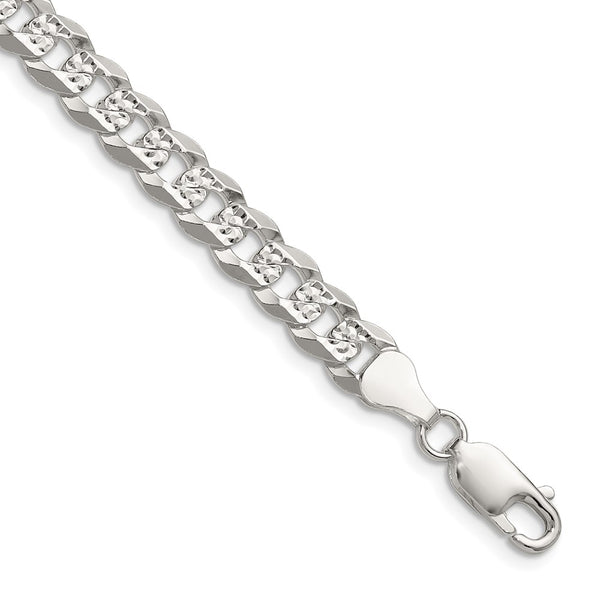6.75mm Sterling Silver Diamond-Cut Pave Curb Chain