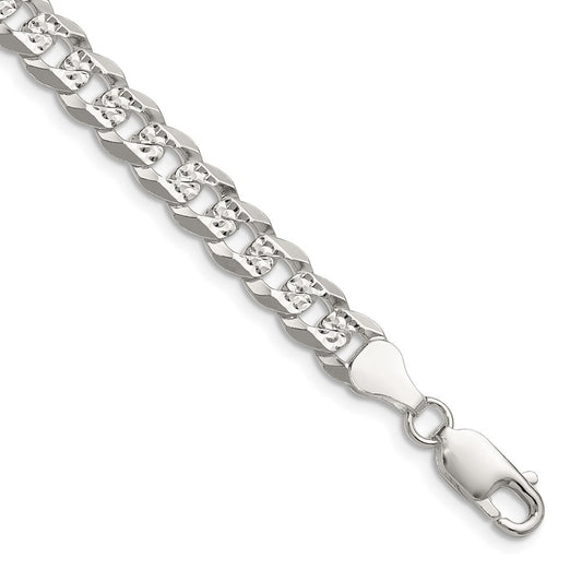 Buy Stylish Sterling Silver 6.75mm Flat Diamond-Cut Pave Curb Chain - Value!