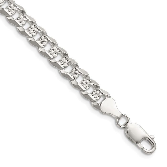 Buy Stylish Sterling Silver 6.75mm Flat Diamond-Cut Pave Curb Chain - Value!-1