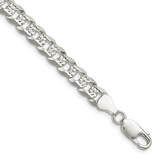 Buy Stylish 6.75mm Flat Diamond-Cut Pave Sterling Silver Chain - Luxury Value!