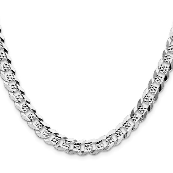 7.9mm Sterling Silver Diamond-Cut Pave Curb Chain
