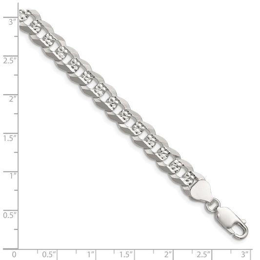 Buy Stylish 7.9mm Flat Diamond-Cut Pave Curb Chain in Sterling Silver