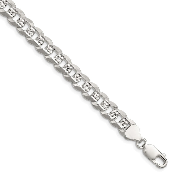 7.9mm Flat Diamond-Cut Pave Curb Chain - Sterling Silver